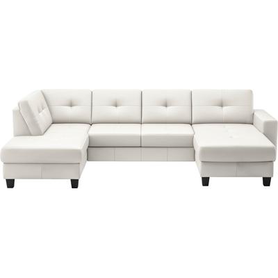 Wohnlandschaft PLACES OF STYLE "Varese", weiß (reinweiß), B:304cm H:91cm T:170cm, Sofas, wahlweise mit Bettfunktion und Bettkasten Image