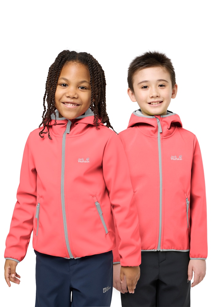 Softshelljacke JACK WOLFSKIN "FOURWINDS JACKET KIDS", Kinder, Gr. 140, sunset coral1, Softshell, Obermaterial: 100% Polyester. Futter: 100% Polyester. Futter 2: 100% Polyester. Innenseite: 100% Polyamid, hoch geschlossener Ausschnitt, eingefasste... Image