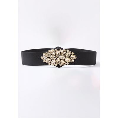 Women's Rhinestone Stretch Belt by Accessories For All in Black (Size L)