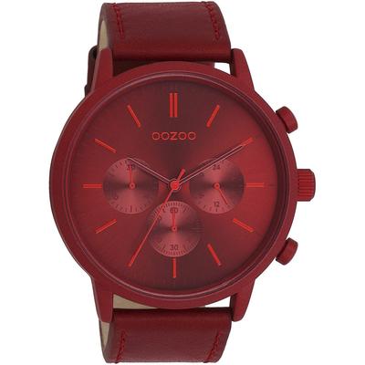 Quarzuhr OOZOO, rot, Armbanduhren, Herren, Armbanduhr, Herrenuhr, Lederarmband, Chrono-Look Image