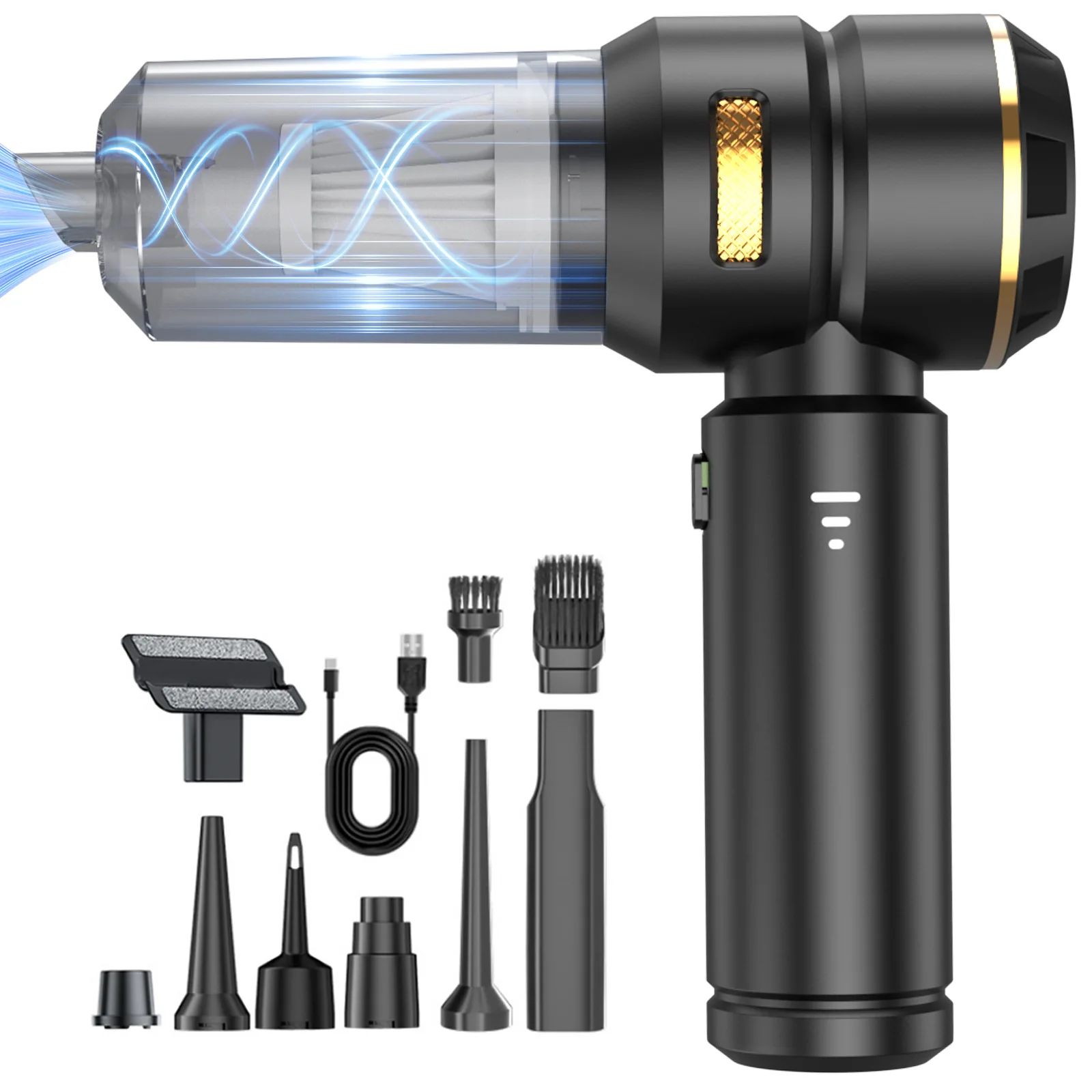 Aspirateur de voiture - Aspirateur de voiture sans fil 4 en 1, plumeau, souffleur et pompe à air - Aspirateur sans balais haute puissance 16000 Pa - Aspirateur portable humide et sec pour voitures,