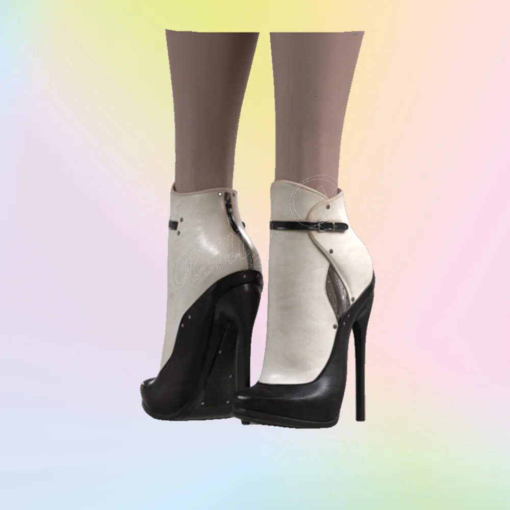 Schwarz Weiß Stiefeletten Schwarz Zipper Schuhe Stilettos Ferse Spike High Heel Schuhe für Frauen Schuhe 2024 Zapatos Para Mujere Image