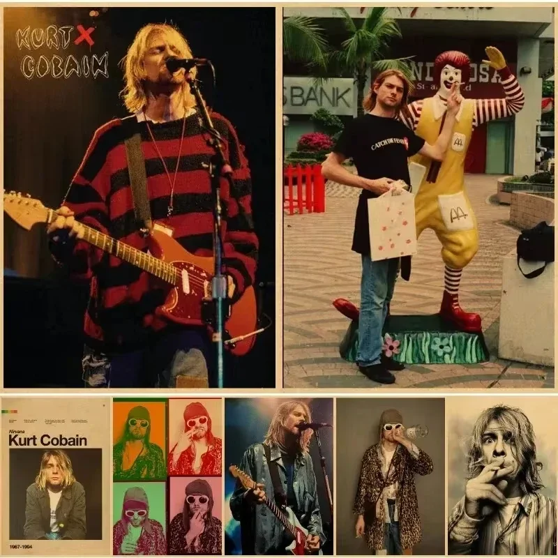 Kurt Cobain Sänger Poster Rock and Roll Musik Retro Kraftpapier Aufkleber Zimmer Vintage Bar Cafe Dekor Geschenk Kunst Wandgemälde