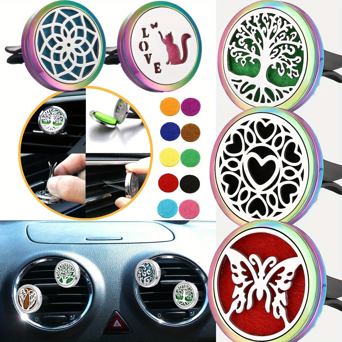 Auto-Diffusoren, 1 PC-Diffusor-Clip für Auto-Entlüftungsöffnungen (Duftchemikalien nicht im Lieferumfang enthalten), mit 10 PCS-Pads, Auto-AC-Entlüftungsinnenraum Image