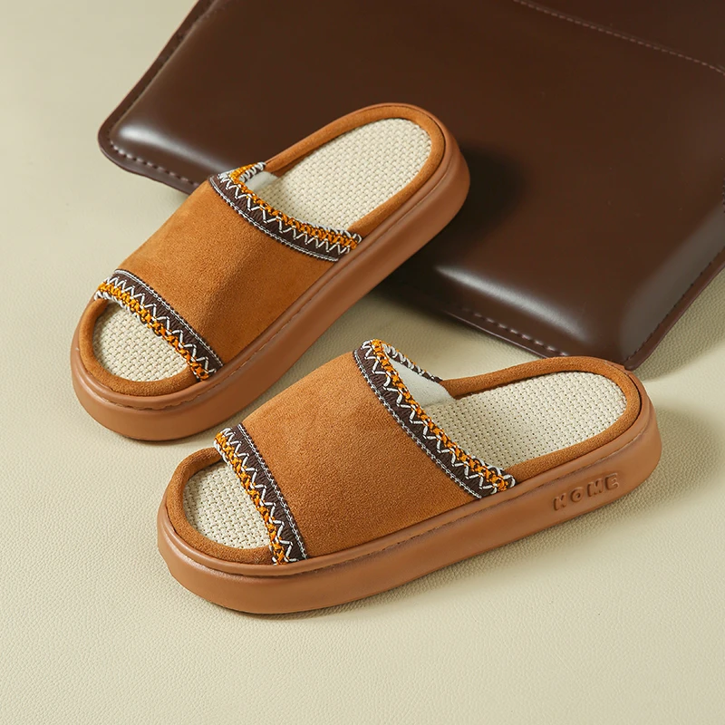 Hanf Casual Damen Hausschuhe Hause Frühling Sommer Luxus Designer Frau Schuhe Flache Mode Indoor Schuhe Elegante Plattform Rutschen Image