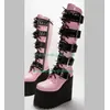 Lady Pink Mary Jane Ohrstecker Plateau Y2K Design Stiefel Metall Schnürstiefel Wadenstiefel PU Hot Pink Punk Style Stiefel Schuhe High Top Stiefel