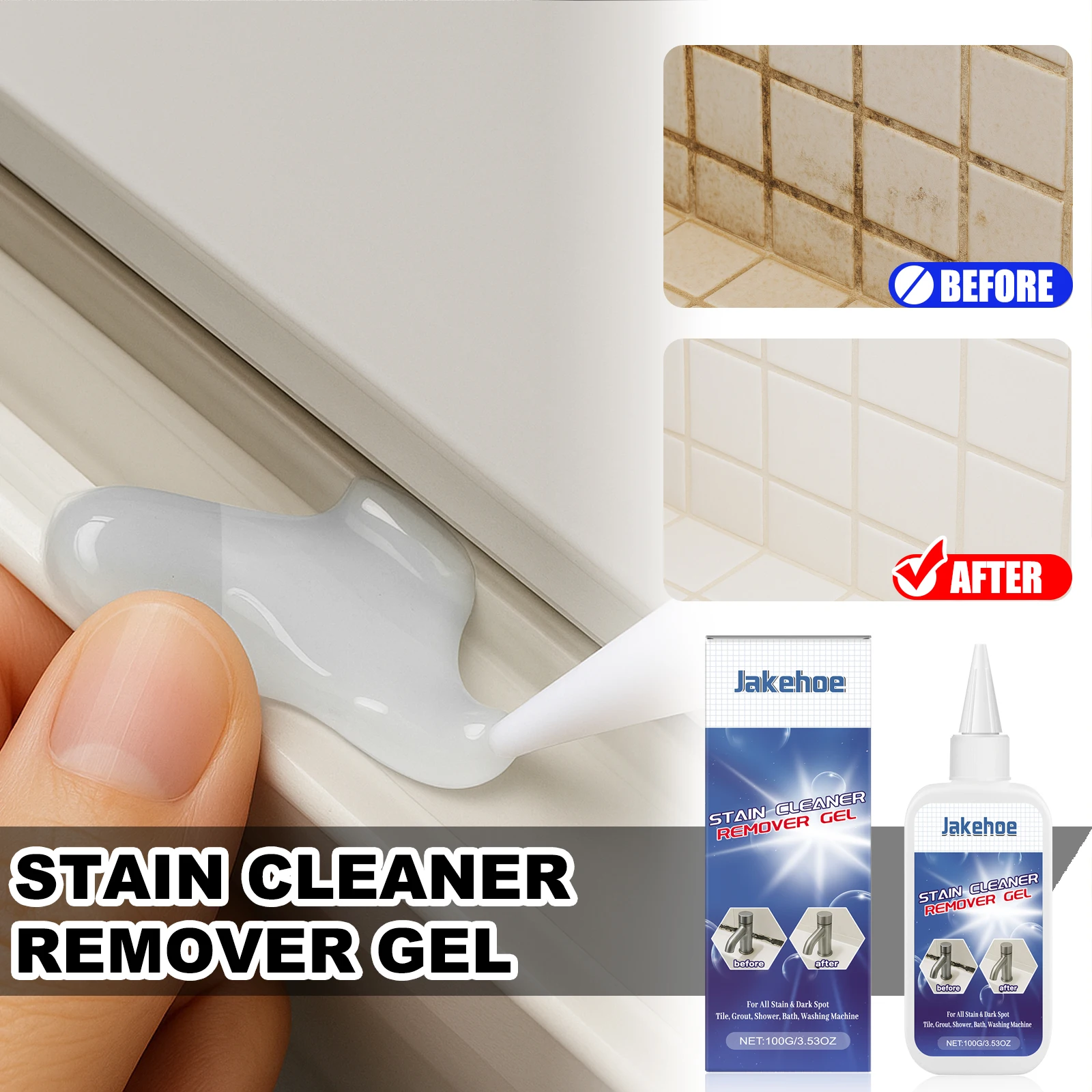 JAKEHOE Haushalts-Schimmelentferner-Gel, 100 g, Schimmel-Fleckenreiniger-Gel, wirksamer Schimmel-Schimmelreiniger für Badezimmer, Waschmaschine, Wand Image