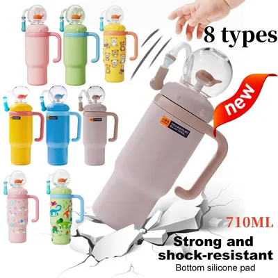 710ML Stainless Steel Whale Fountain Tumbler with Handle Leak Proof Whale Squirt Drinking Cup Water Bottle with Straw Creative G