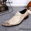 Herrenschuhe mit goldenem Schlangenmuster, britischer Stil, echtes Leder, Slip-On-Loafer, Business-Casual, Nachtclub, Abschlussball, Runway-Schuhe