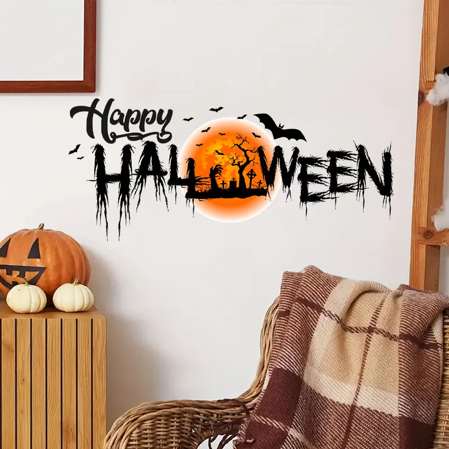 Gruselige Halloween-Satz-Wandaufkleber, abnehmbare Vinyl-Aufkleber für Schlafzimmer, Wohnzimmer, Eingangshalle, Heimdekoration, Wandtattoo