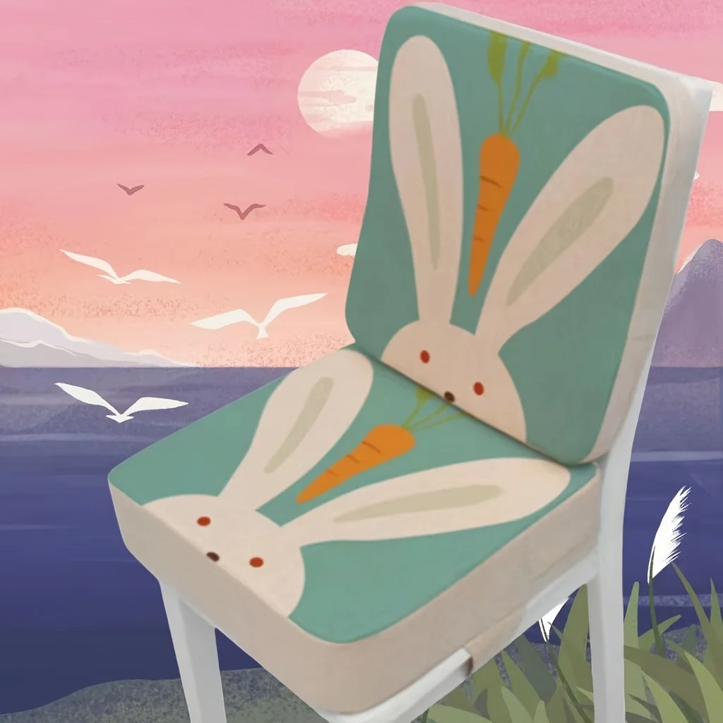 Skurrile Kaninchen- und Karotten-Design-Kissen, atmungsaktives Sitzpolster mit Reißverschluss, Studenten und Heimgebrauch, handwaschbar, Image