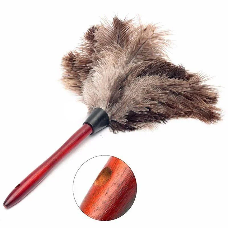 Wooden Handle Duster Dust Cleaning Tool Household Anti-static Ostrich Feather Fur Brush Clean Car Removal For Home Accessories
