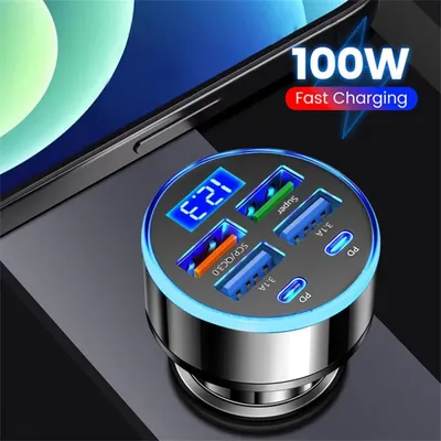 6 Ports Car Charger Fast Charging QC3.0 6 In 1 4USB 2PD Car Phone Charger For IPhone Adapter