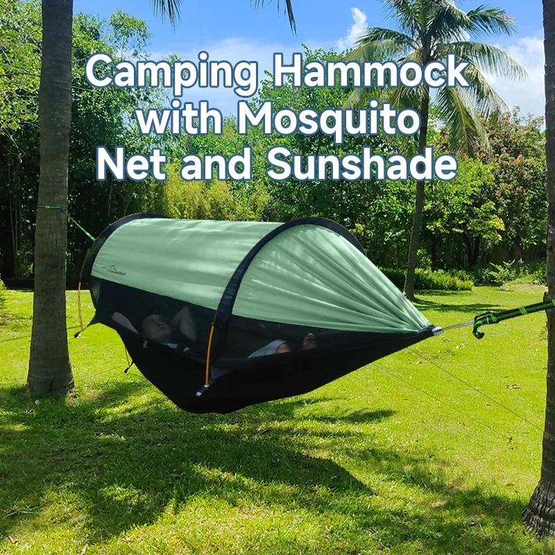 Patent-Anti-Roll-Hängematte für den Außenbereich – sonnen- und mückensicher für Camping für 1–2 Personen mit Insektennetz, leichte Outdoor-Hängematte