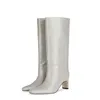 2024 neue Mode High Tube kniehohe Stiefel 10cm/6,5 cm dicke Ferse 21 Farben Frauen kurze Plüschs tiefel Größe 45 Winter Lederschuhe