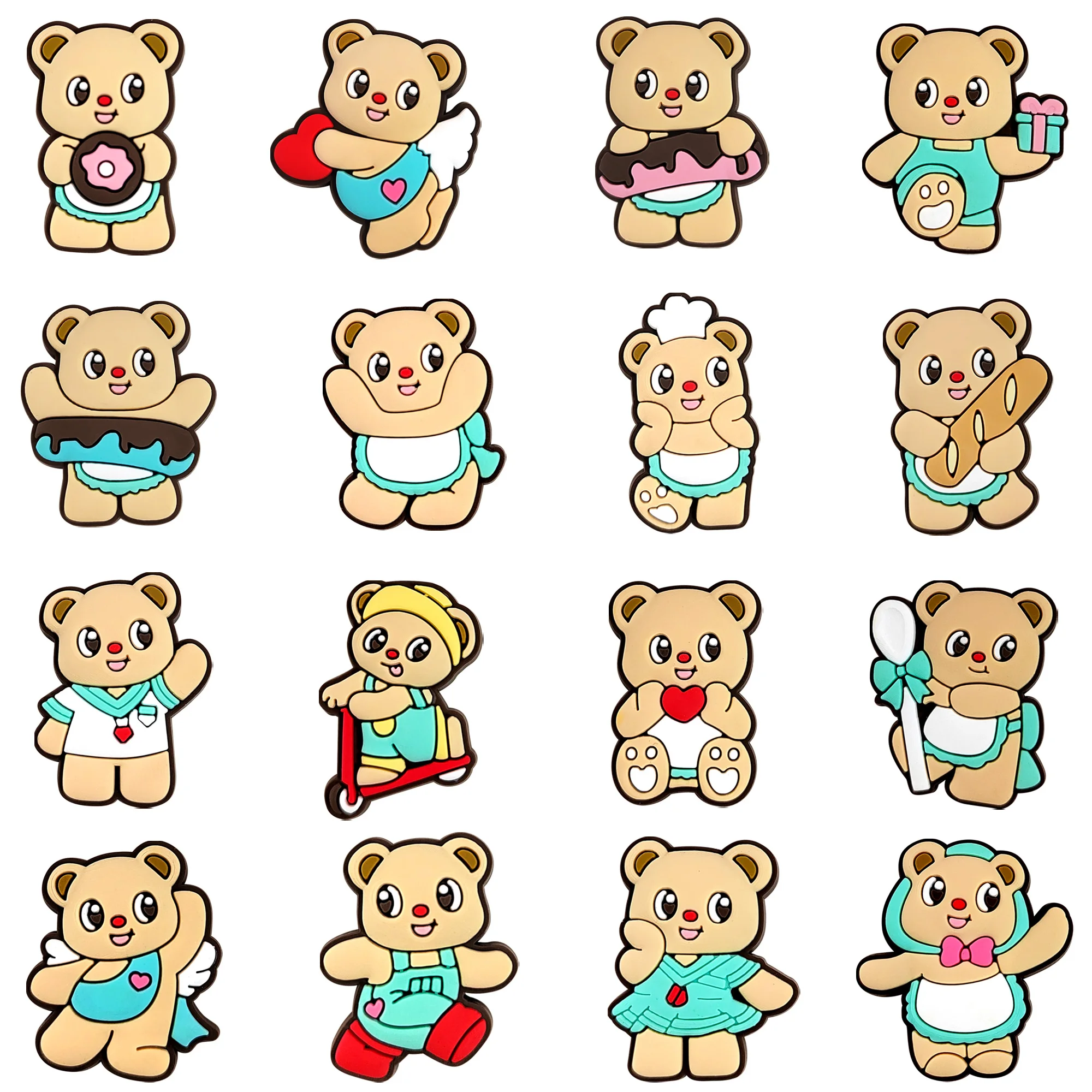 16 teile/satz Bär Butter Cartoon Schuh Charms für Kinder Sandalen Klassische Schuh Zubehör Dekoration Pins Party Geburtstag Geschenke