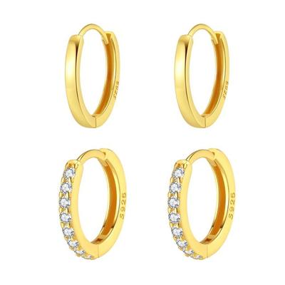Hey Happiness - Classic Band & Zirkonia-Creolen-Set aus 925er Sterlingsilber Ohrringe 2 pair Damen (62.89 € / ) Image
