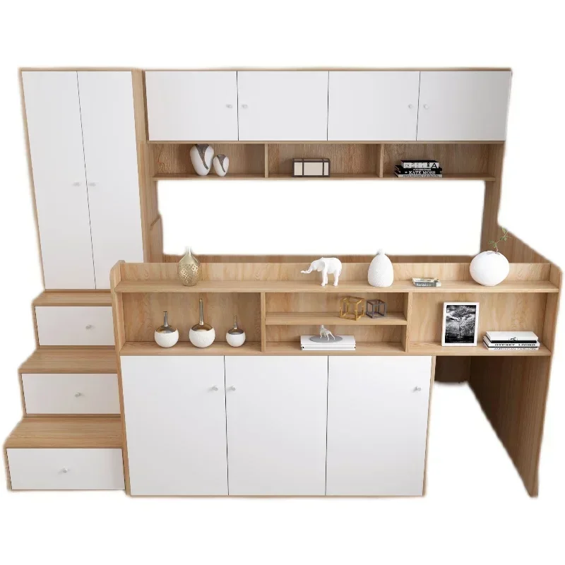 Kinderbett, halbhohes Bett, Schreibtisch, Kleiderschrank, einteiliges Set, Schlafzimmer, kleine Einheit, platzsparender Stauraum