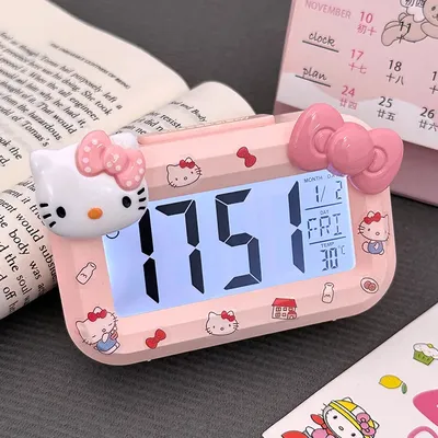 Hello Kitty Cute Alarm Clock with Night Light Anime Cartoon Design Portable Desk Clock Kawaii Dorm Decoration Holiday Gift