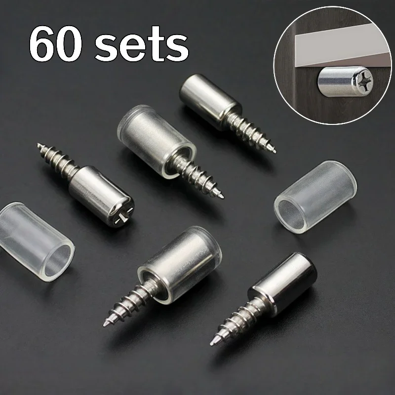 60er-Sets selbstschneidende Schraubenplattenhalterungen mit rutschfesten Abdeckungen, verwendet für Schranktrennwände, Glasscheiben und Stütznägel Image