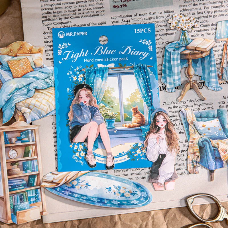 Gestanzte PET-Aufkleber im Paket, 15 Stück, Retro-Cartoon-Figur, dekoratives, handgefertigtes Scrapbooking-Material, japanisches Schreibwarenzubehör Image