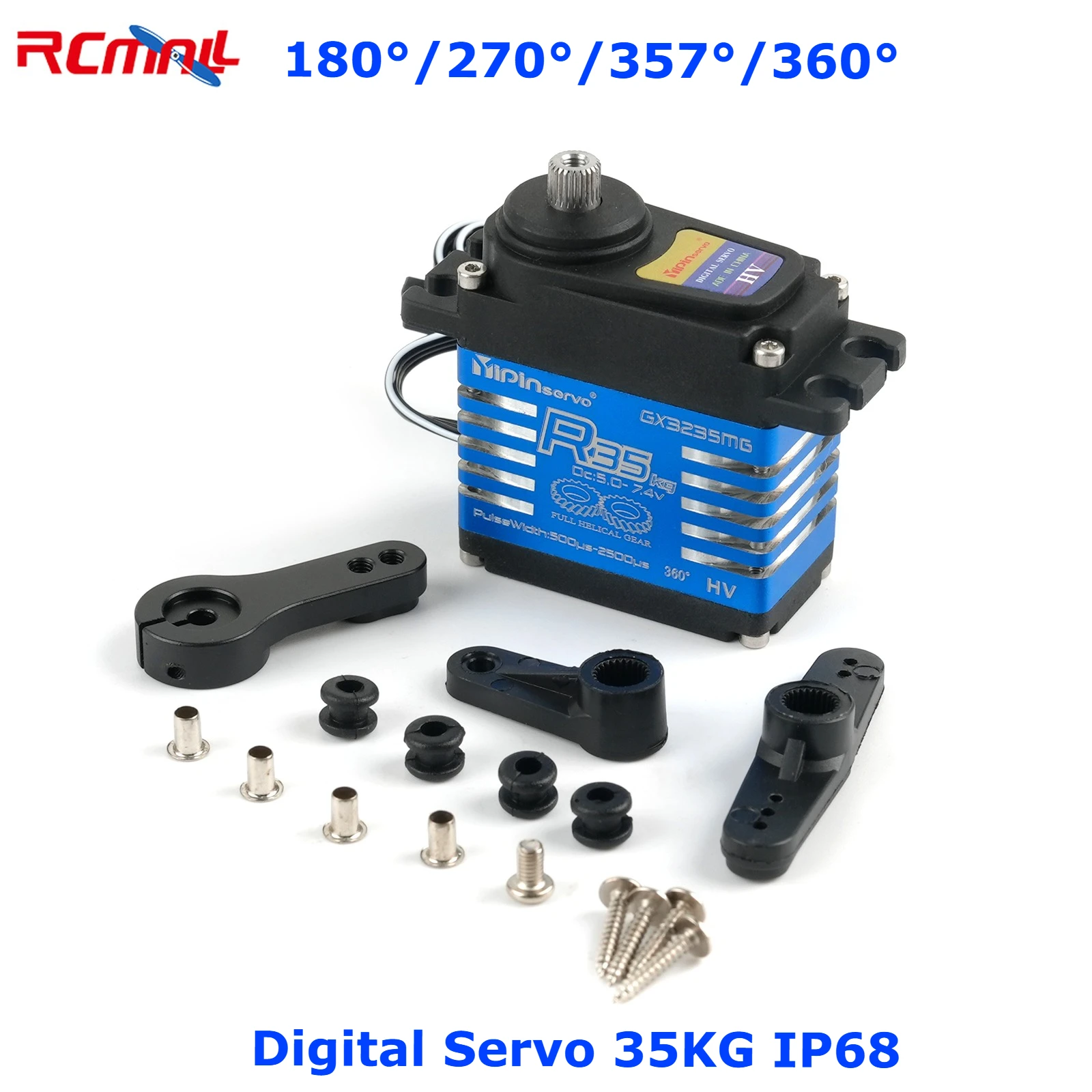 Digitales Servo, 35 kg, großes Drehmoment, Hochspannung, IP68, 180 270 Grad, Stahlgetriebe-Servomotor für 1:8 1:10 TRX6 Scx10 RC Crawler