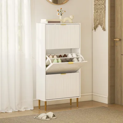 HOMCOM Slim Shoe Storage Cabinet with 3 Flip Drawers for Hallway, White