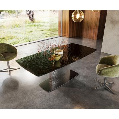 DELIFE Esstisch Edge Boot 200x100 Reliefglas Rauchschwarz 3D-Design Wave Edelstahl, Esstische Image