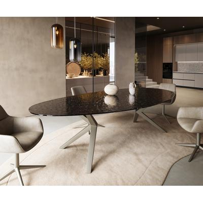 DELIFE Esstisch Edge Oval 280x130 Reliefglas Rauchschwarz 3D-Design Zenthara kantig Metall Effektfinish Titan, Esstische Image