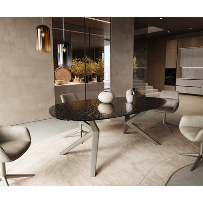 DELIFE Esstisch Edge Oval 220x120 Reliefglas Rauchschwarz 3D-Design Zenthara kantig Metall Effektfinish Titan, Esstische Image