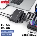 Hub USB 3.0 Sipolar 4/7/10 porte con indicatore LED Adattatore ad alta potenza Docking station per sincronizzazione dati in metallo Accessori per laptop