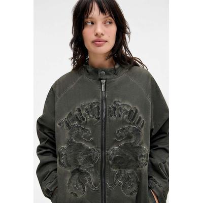 Ed Hardy Khaki Embroidered Zip-Through Jacket - Green S at Urban Outfitters