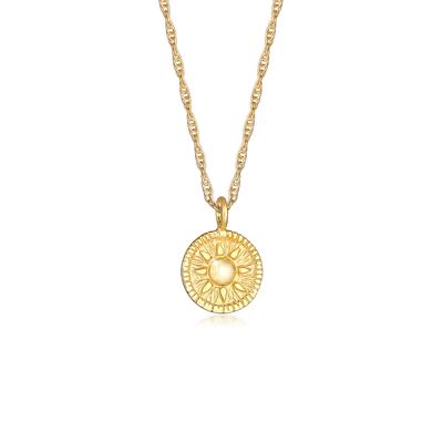 Kette mit Anhänger ELLI "Sonne Antik Coin Rund Kordelkette 925er Silber" Gr. 50, gold, Halsketten, Damen, 50, ohne Stein, Silber 925 (Sterlingsilber), L: 42cm Image