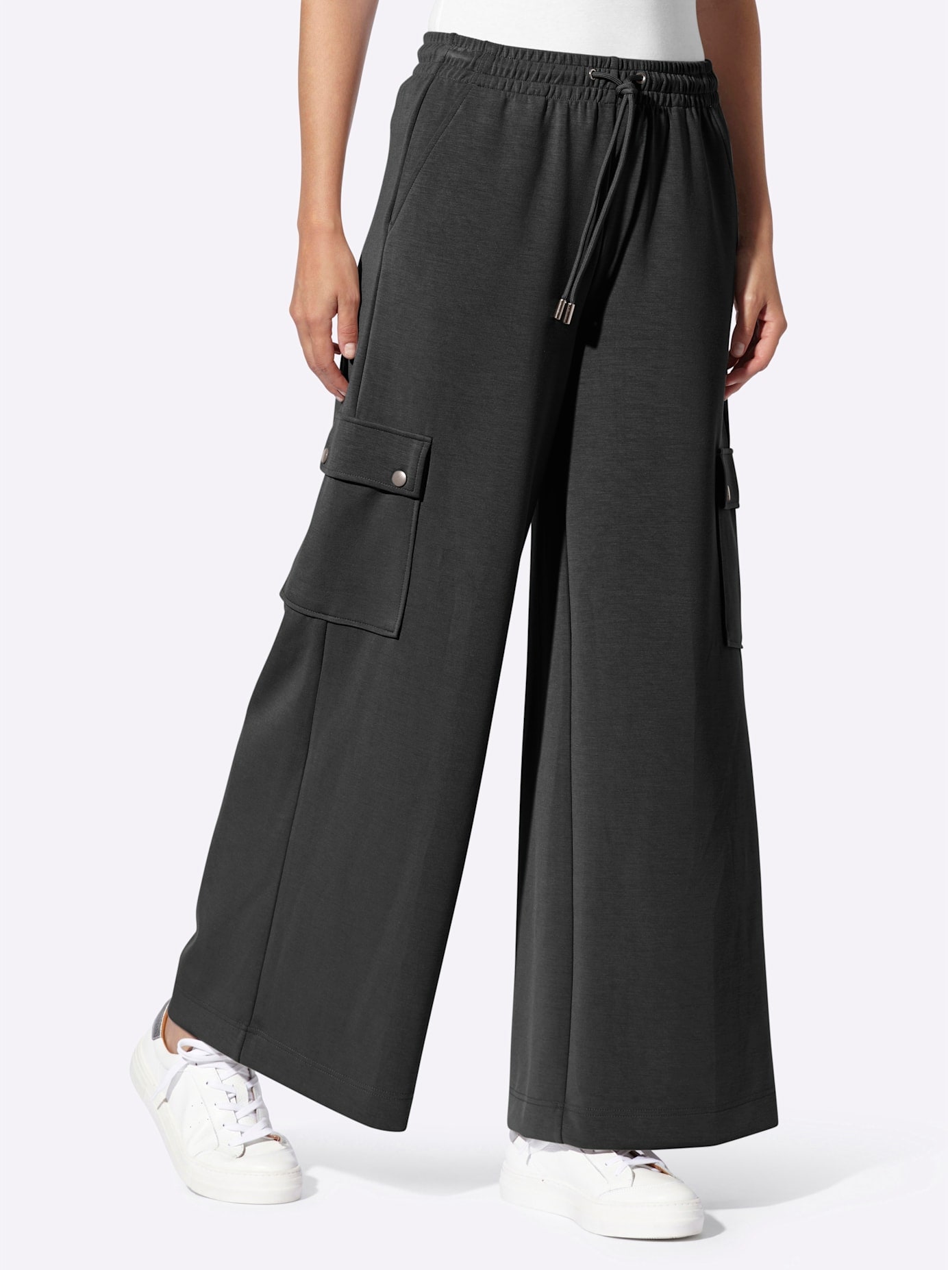 Jerseyhose HEINE, Damen, Gr. 42, Normalgrößen, schwarz, 50% Modal, 44% Polyester, 6% Elasthan, unifarben, Hosen Jerseyhose