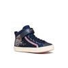 Sneaker GEOX "J KALISPERA GIRL", Kinder, Gr. 28, blau (navy, rosa), Synthetik, Textil, Glitzer, metallic, modisch, Schuhe, Schnürboots, Glitzerschuh mit Gummizug, Größenschablone zum Download