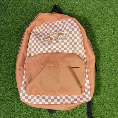 Vans Bags | Vans Checkered Peach Backpack Women's Skate Bag School Laptop Bookbag Streetwe | Color: Black/Orange/Red/Tan/White | Size: Os