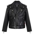 Skintan Childrens Kids Brando - Leather Motorcycle Biker Jacket Black - Age 12 Years - Height 152cm