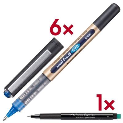uni-ball 6x Tintenroller »eye broad« inkl. Folienstift »Multimark« blau Image
