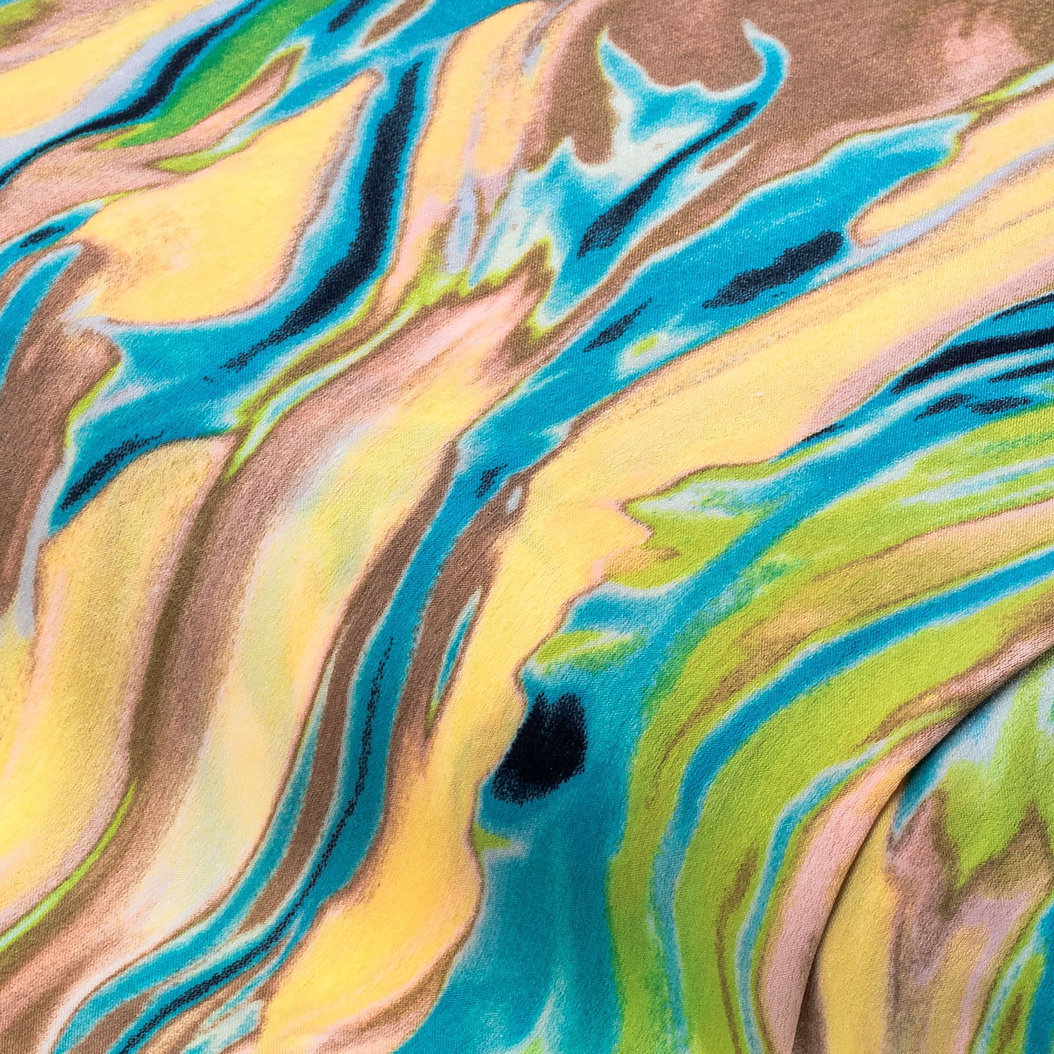 Tissu satin pour chemisier "tie and dye", turquoise/coloré