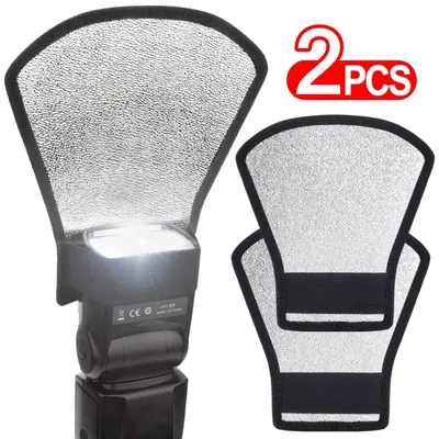 1-2pcs Camera Flash Light Reflector Flash Diffuser for Nikon/Canon/Sony Cameras Portable Silver White Flash Diffuser Softbox