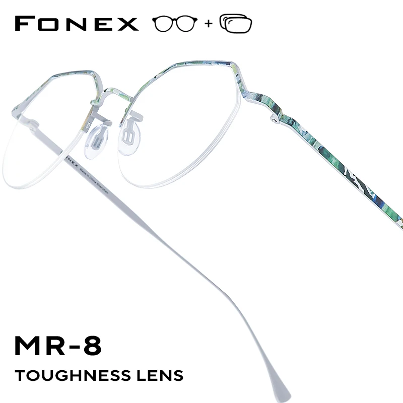 FONEX Progressive Brillen Benutzerdefinierte Myopie Optische Linse Brillen Männer Polygon Brillen Halbrand Titan Rahmen 866 Image