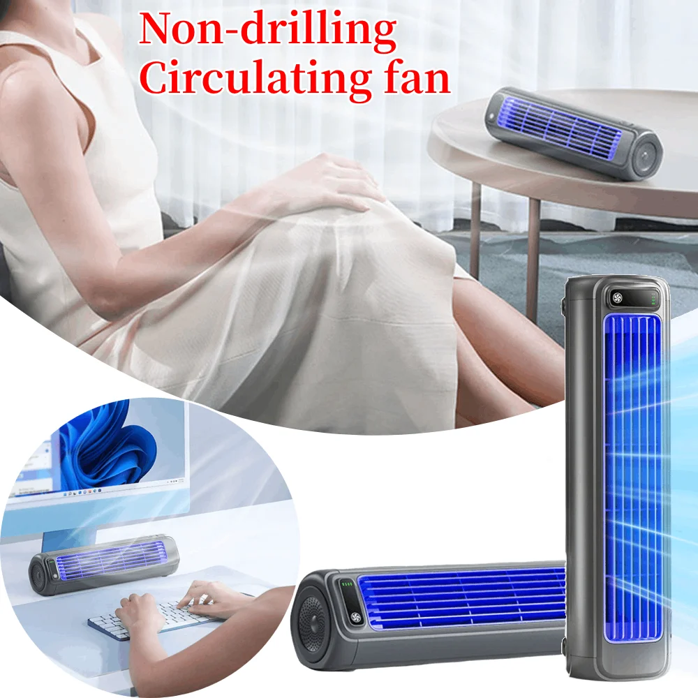 Tragbarer Klimaanlagenventilator, 2000 mAh, leiser Desktop-Turmventilator, Wandzirkulationsventilator, 3 Geschwindigkeiten einstellbar, für Wohnzimmer, Büro ﻿ Image