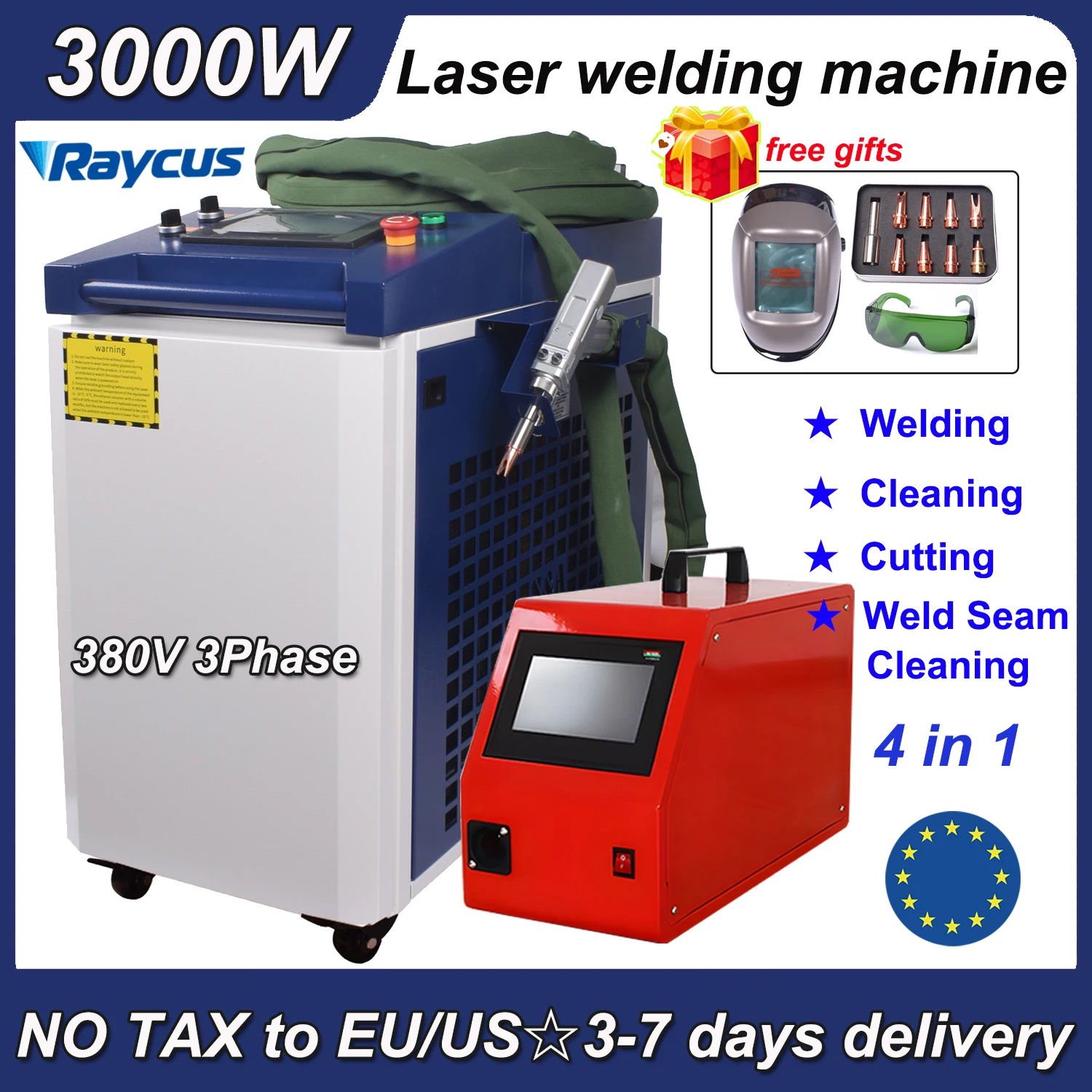 Raycus 3000 W Laserreinigungsmaschine 4 in 1 Faserlaserschweißen Reinigung Schneidemaschine Tragbares Handlaserschweißgerät für Metall Image