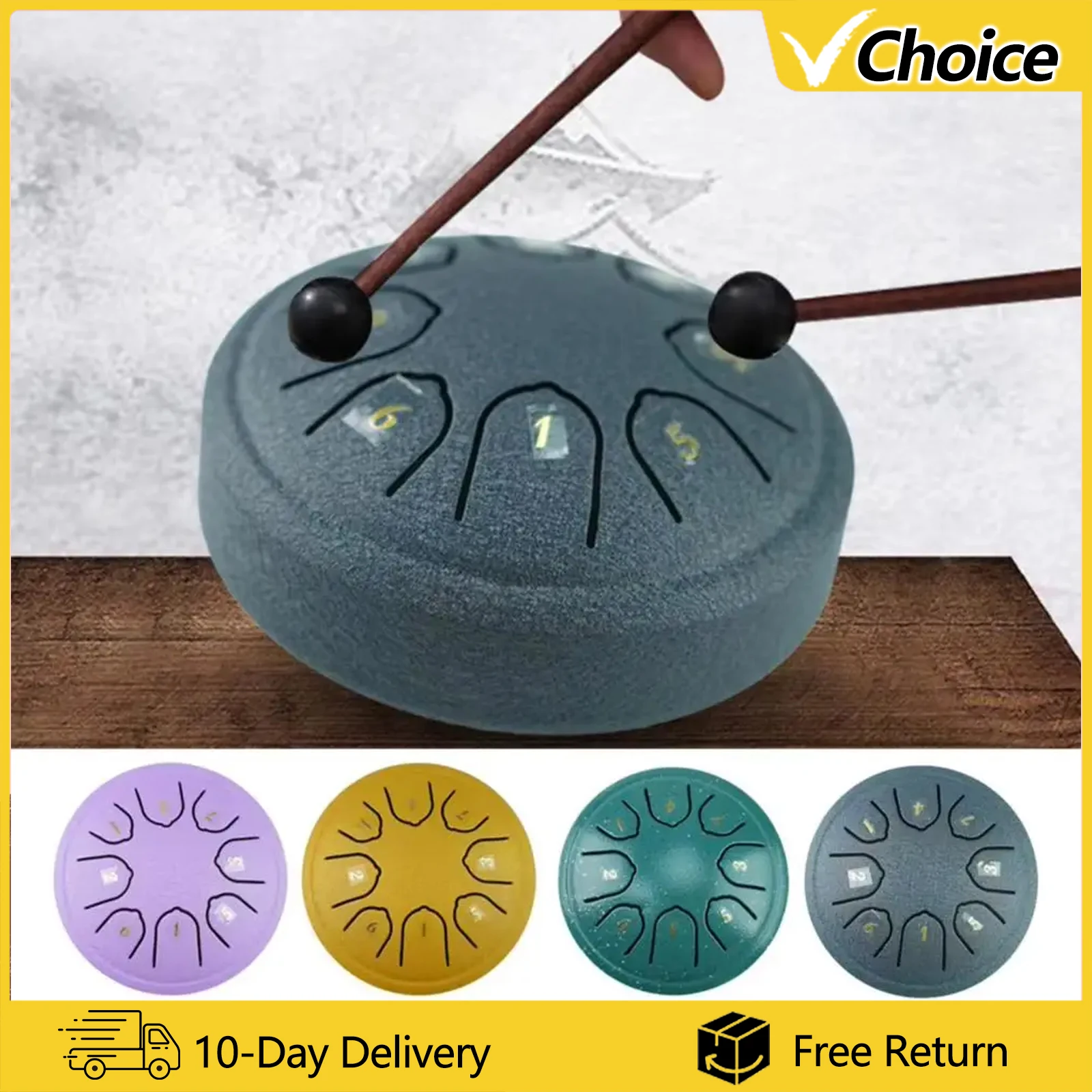 4,5 Zoll 8-Ton Stahlzungentrommel Mini Hand Pan Drums Drumsticks Musik Tamburin Trommel mit Zubehör Instrument Image