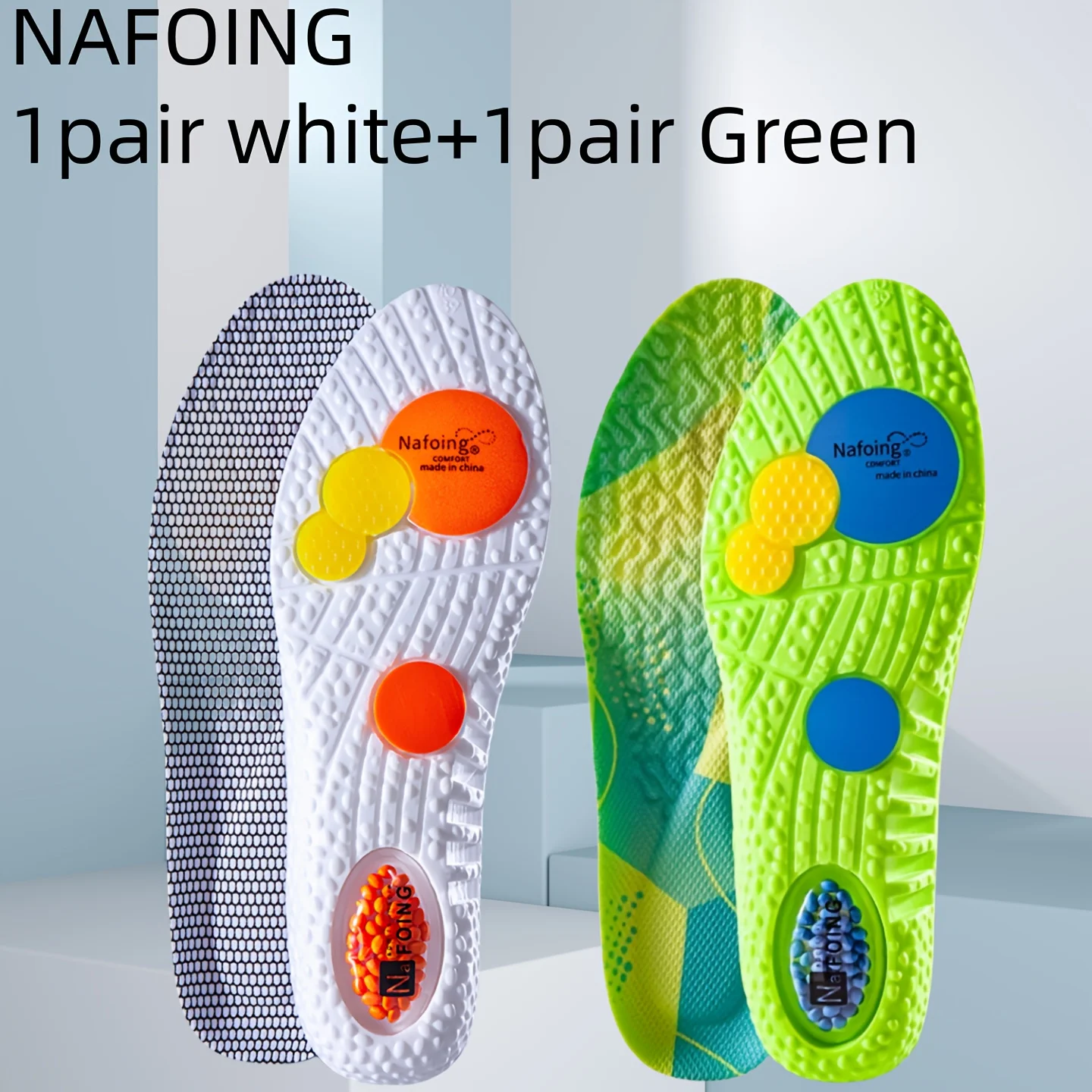 2 Paar orthopädische 4D-Sport-Einlegesohlen, weich, hochelastisch, Stoßdämpfung, Laufschuh-Pad für Männer und Frauen Image