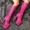 20CM/8 Zoll Pole Dance Hohe Stiefel Frau Rose Rot Schlange Muster Lange Schuhe Fashion Runway Zeigen Seite zipper Lace-up Plattform Stiefel