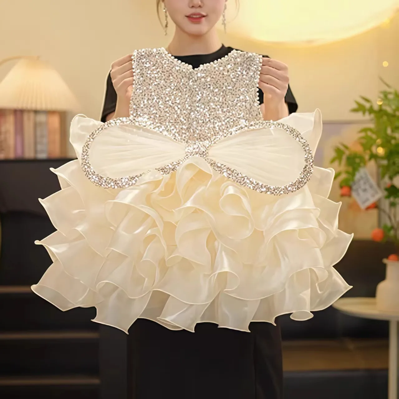 Neue Sommer Kinder Mädchen Party Kleid mit Flügel Mädchen Pailletten Weste Kleid Stilvolle Kleid Knielangen Geburtstag Formale Prinzessin Kleider Image
