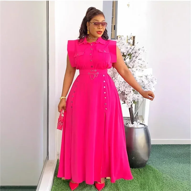 Schicke, elegante Party-Maxikleid-Sets für Damen, 2-teiliges Outfit, Geburtstag, Club, Taschen, Knopfleiste, Hemd, Oberteil und langer Rock, passende Sets Image