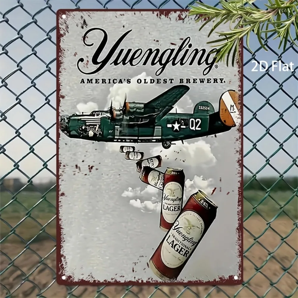 2D Flat 1pc Vintage Yuengling Metallblechschild – klassische amerikanische Brauerei-Kunst mit Old-School-Flugzeugen und Lager, Retro-Wanddekoration Image