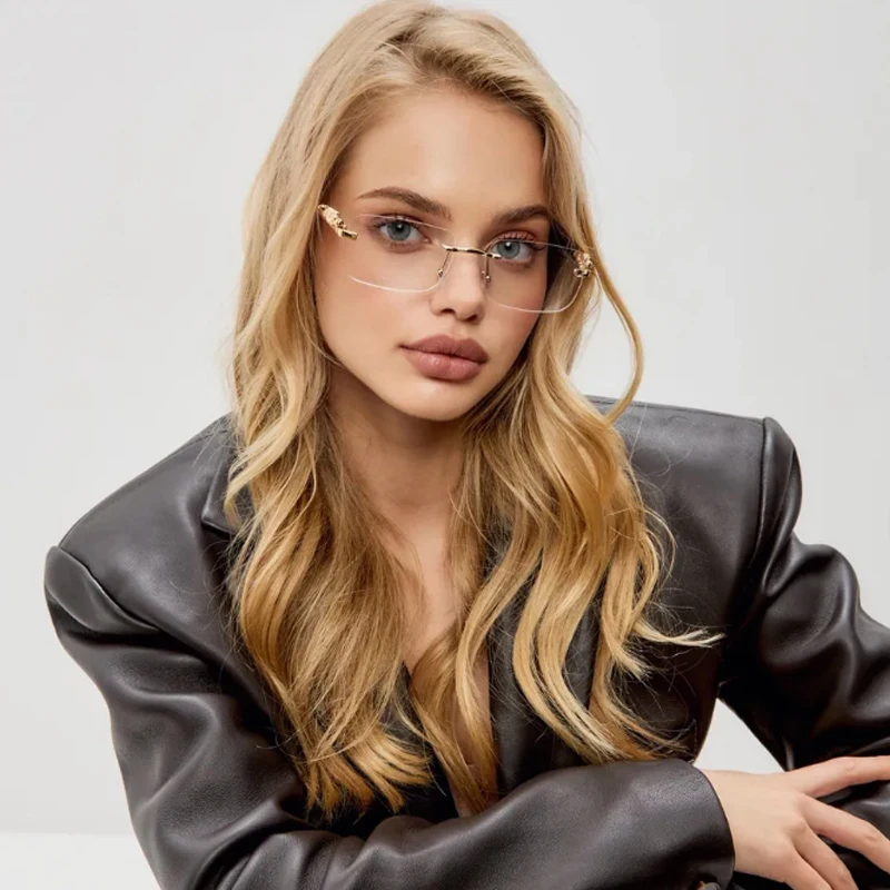 Schutzbrille 2 stücke Randlose Metall Quadrat Sonnenbrille Frauen Bunte Linse Sonnenbrille Leopard Dekoration Shades Weibliche UV400 Image